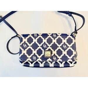 Dooney & Bourke DB Logo Trellis Crossbody Bag – Navy & White Coated Canvas